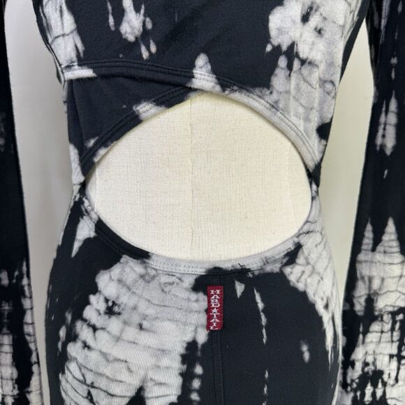 HARD TAIL Black Tie Dye Long Sleeve Bodycon Dress Midi Cutout Fairy Indie Y2K XS - Picture 3 of 6